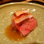 神楽坂 石かわ - 鴨のロース　寒ちぢみほうれん草