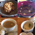 さんがま茶屋 - 小鉢の切り干し大根と茶碗蒸し味噌汁
コーヒーカップはYSLでした☆。.:＊・゜