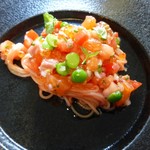 、サーモン・フレンチキャベツ・マスの卵の冷製パスタ