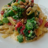 バローロ - 生ハムと菜の花のクリームソースタリアテッレ