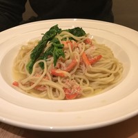 ヤマガタ サンダンデロ - 紅ズワイガニと菜の花の紅花入りパスタ  ビゴリーニ