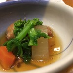 海の幸 鯛や - お通し  (大根、鶏肉、人参、菜の花)