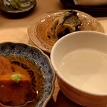 日本橋蛎殻町 すぎた - あん肝と牡蠣は新政陽乃鳥のお猪口と共に…圧巻のマリアージュ