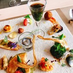 リストランテ マツシマ - 【前菜盛り様】○岩モズク様、ナマコ様、アナゴのチーズフリット様、クエのカルピオーネ様etc