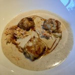 レフェルヴェソンス - 熱々の〜毛蟹とさつまいものスープ、鱈の白子と猪のキャラメル、塩漬けレモン