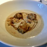 レフェルヴェソンス - 熱々の〜毛蟹とさつまいものスープ、鱈の白子と猪のキャラメル、塩漬けレモン