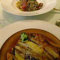 キハチ 名古屋JRセントラルタワーズ店 - まぐろ　へしこ　の　スパ　/　穴子野菜のトマト煮込みグラタン