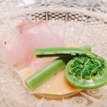 鮨 とかみ - 2017.2.  ほうぼうとこごみ 自家製胡麻ソースで