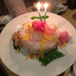 日本料理 天匠 - お誕生日の寿司ケーキ