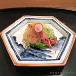 京料理 藤本 - ホタルイカと春野菜の土佐酢ジュレがけ