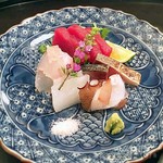 京料理 藤本 - お造り・・本まぐろ　鯛　烏賊　蛸　炙り鰆