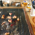 ろばたやき山ろく - 見づらいですがハツです^^;