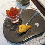 日本料理 TOBIUME - いくらと赤ウニが登場。あら塩も。