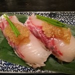 山海里 清ぼう - お通し　ボラの寿司　大根おろしとポン酢味