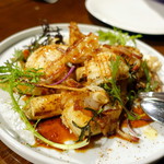 レストランユニック - 白アスパラガス、イカ、パンチェッタのソテー