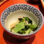 たき下 - 黒むつの柚香焼き 1260円 のほうれん草の和え物