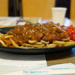 道の駅あいづ - 焼きうどんというか蒸しうどんにボロネーゼといった感じになります