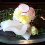 Akitaya 草庵 - 野立弁当（お造り：烏賊、アオダイ）