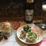 Hanashubou Akari - 本日のお通し＋瓶ビール