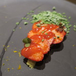 sincere - あまおうのタルト ヨモギと菜の花 フキノトウのアイスクリーム 日本酒(くどき上手)のソースで2