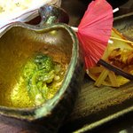 茶寮 さいばし - 菜の花のチーズ和え、焼き玉葱