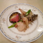 蜀江 - 活鮑と車海老の炒め物