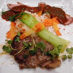 ビストロ アオキ - サーロインの和風ガーリックソース、鴨のチョコレートソース（本日の肉料理）