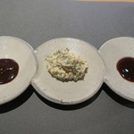 寛幸 - 29年3月　薬味　自家製タルタル、八丁味噌、ソース