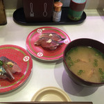 はま寿司 - 生サバ＋わら焼き鰹のたたき＋あさりの味噌汁