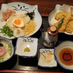 のらや - ぶっかけうどん＋まぐろごはん＋海老と野菜の天ぷら