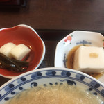 そば正 - 2017年3月下旬 大根の漬物と昆布の佃煮、豆乳プリン