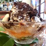 いちょうの木 - 白玉、ベイリーズ、ブラックココア、ラムレーズンペースト、あんず、カルバドス、だだちゃ豆入りずんだあん、寒天の8種盛り 900円