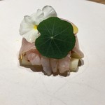 RESTAURANT hidamarino - 佐賀ホワイトアスパラと牡丹海老 生ハムラルドのロースト包み アメリソース