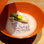 嗜季 - 真鯛の白味噌仕立て。冬のかぶら、春のタラの芽とともに