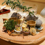銀座 しのはら - 琵琶湖のもろこ、蛍烏賊、アナゴ、庄内麩とチーズ、湯葉、イイダコ、ふきのとう