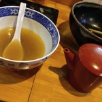 麺哲支店 麺野郎 - 根室産鱈頬肉と白子の塩つけ麺-スープ割