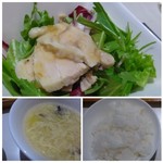 四川飯店 - ◆棒棒鶏サラダ・・メインが辛い品ですので、箸休めに丁度いい。 ◆左下：卵スープ。 ◆ご飯はツヤがあり美味しい。お代わりされている方がいらしたので、お代わり可能かと。