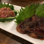 やきとん 木々家 - 選べるおつまみ2種盛り¥690（鯛わた塩辛・ホタルイカの沖漬け）