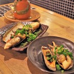 福岡 炉端もん - あげまき貝と特大マテ貝