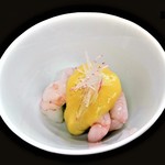 祇園 川上 - 『甘海老の菜の花の辛子味噌がけ』～!! ぷりっぷりで甘みを感じる甘海老と辛子味噌が相性抜群～♪( ^o^)ﾉ