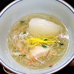 祇園 川上 - 『かぶら、帆立、蟹の餡かけ椀』～!! かぶら、帆立、蟹、菊菜、柚子を使って作った餡かけ椀～♪( ^o^)ﾉ