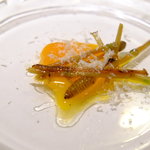 ウシマル - 土筆と生ハムと漬けた卵黄