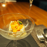 創作料理とワインのお店 上田 慎一郎 - 鳥取大仙の無農薬自然薯の自家製豆腐山芋とオクラ、こだわり卵の卵白のソース