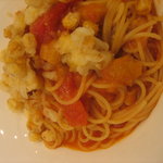 リストランテ･ヒロ  青山 - とうもろこしのフィリタをのせた茄子のアラビアータスパゲッティーニ