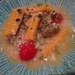 すが - おでん「岩のりを練り込んだニョッキとトウモロコシ」