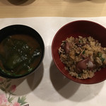 旬菜 おぐら家 - 生ホタル烏賊とふきの唐の炊き込みご飯と生若布味噌汁