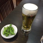 中華料理紅蘭 - 生ビールとお通しの枝豆