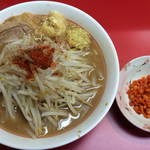 千里眼 - ラーメン麺半分 ヤサイ少な目 ニンニク・ショウガ・カラアゲ別皿で 730円