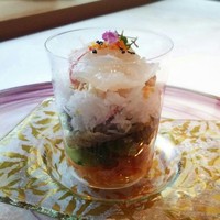 京 静華 - お刺身のパフェ仕立て（明石の鯛、アコウ、フォワグラ、皮蛋）