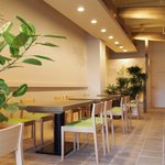 Japanizu Dainingu Nino - 白と緑を基調とした店内は癒しの空間。夜はテーブルごとにキャンドルが灯ります。